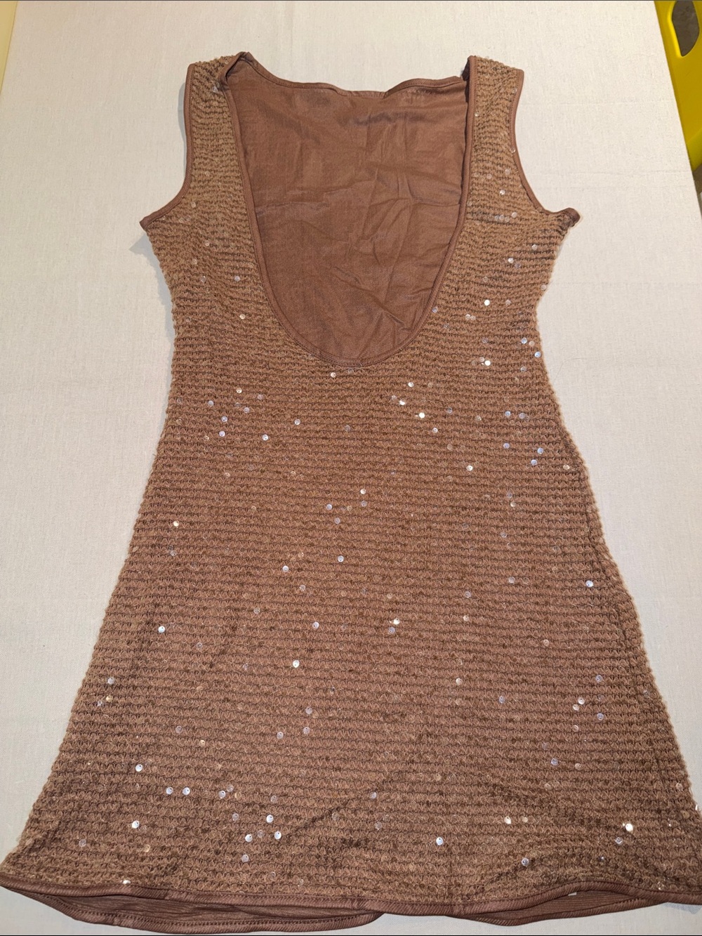 Desigual Brown Sequin Knit Tank Dress